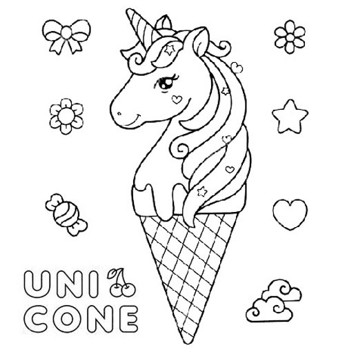 Unicorn Ice Cream Cone Color Sheet
