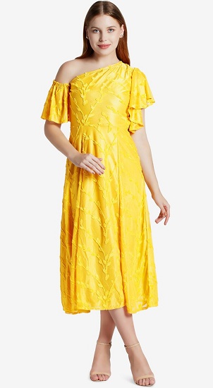 Yellow One Shoulder Embroidered Dress