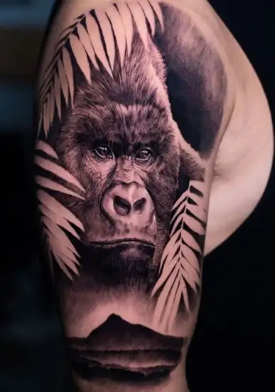 Silverback Gorilla and Bird Tattoo Design