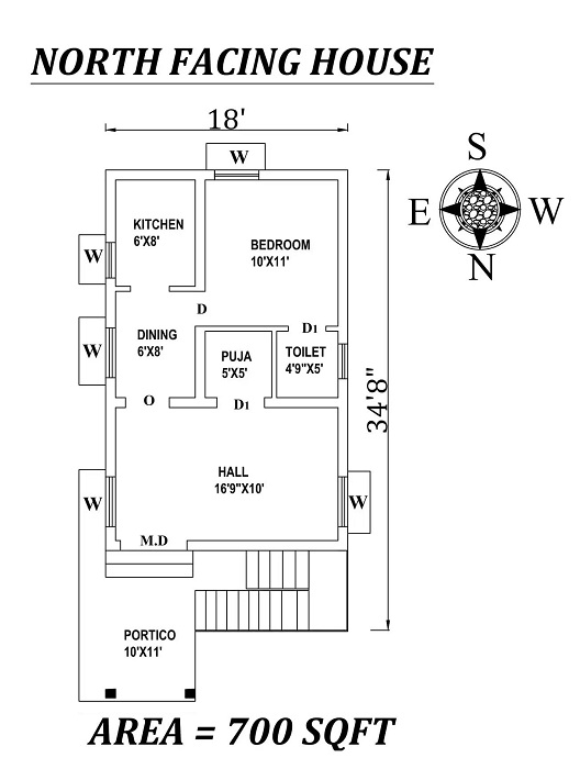 18'X34'8" Single BHK House Plan