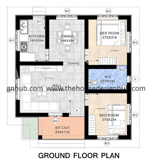 26'X28' Two BHK House Plan