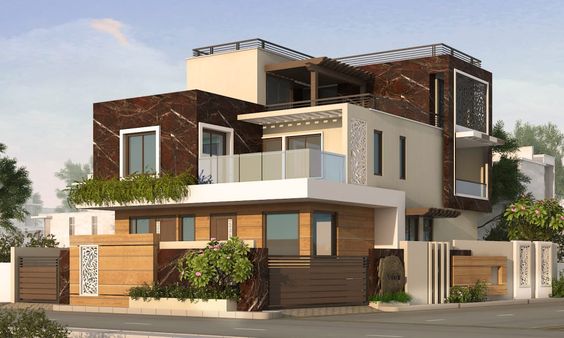Modern Corner House Elevation Design