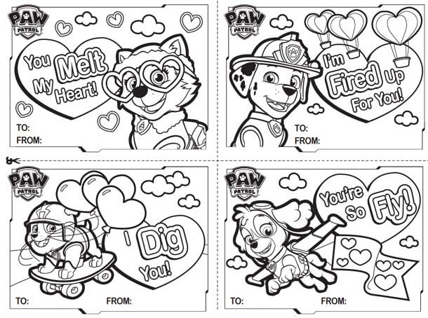 Paw Patrol Valentines Coloring Sheet