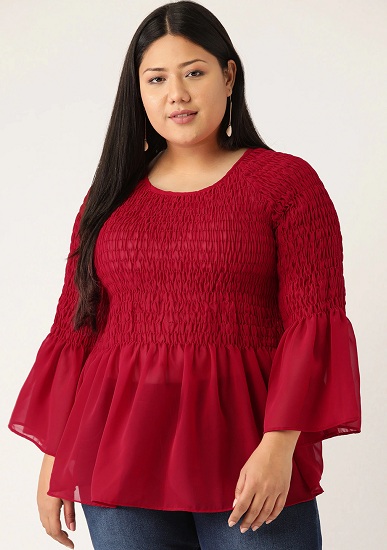 Plus Size Peplum Top With Long Sleeves