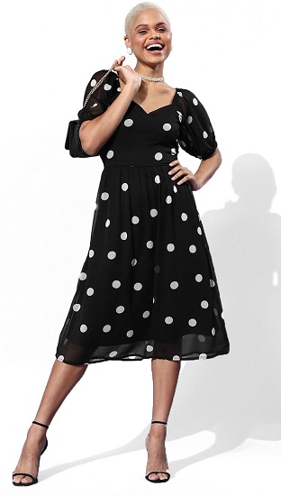 Polka Dot Georgette Fit And Flare Dress