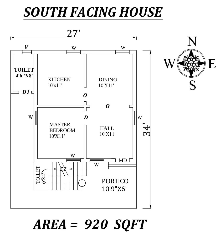 RK Home Plan: 32 x 55 South Face 3 BHK House Plan as per Vasru