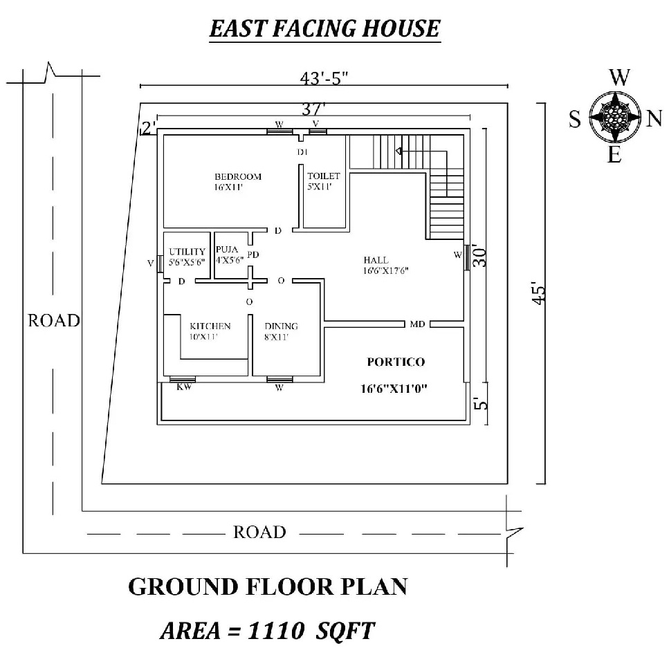 East Facing House Plan 1 BHK