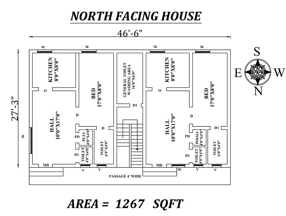 Single BHK North-Facing House Plan (Dual)
