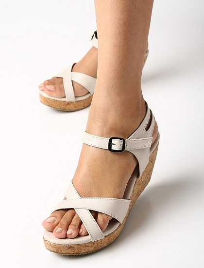 Strappy Wedge Sandals With Buckle Closure