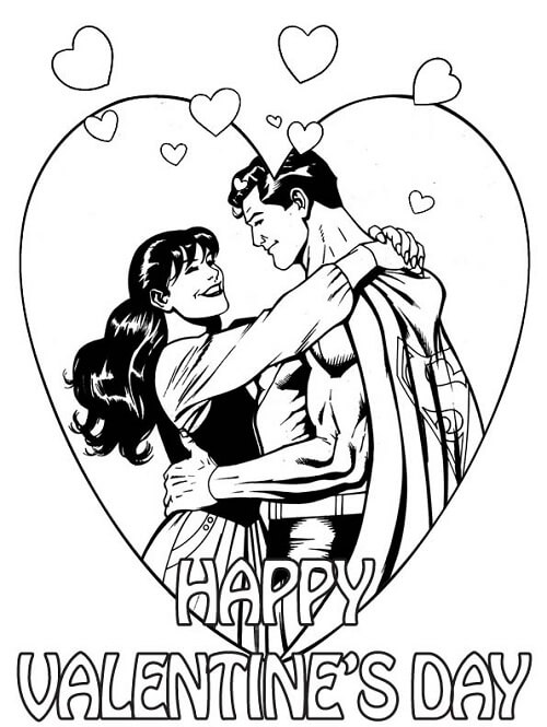 Superhero Valentine Coloring Page
