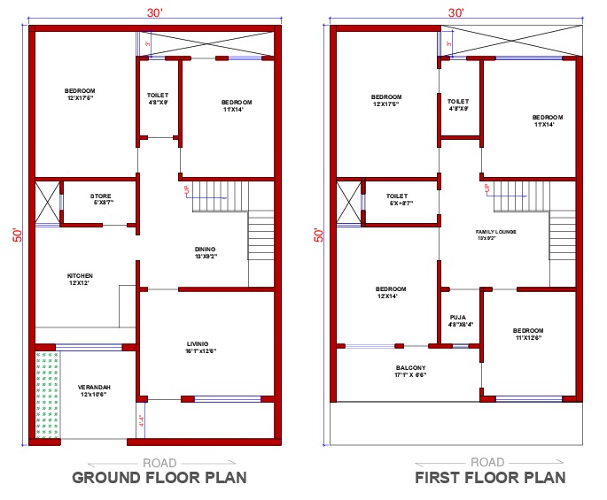 1500 Square Feet 2-Floor House Plan