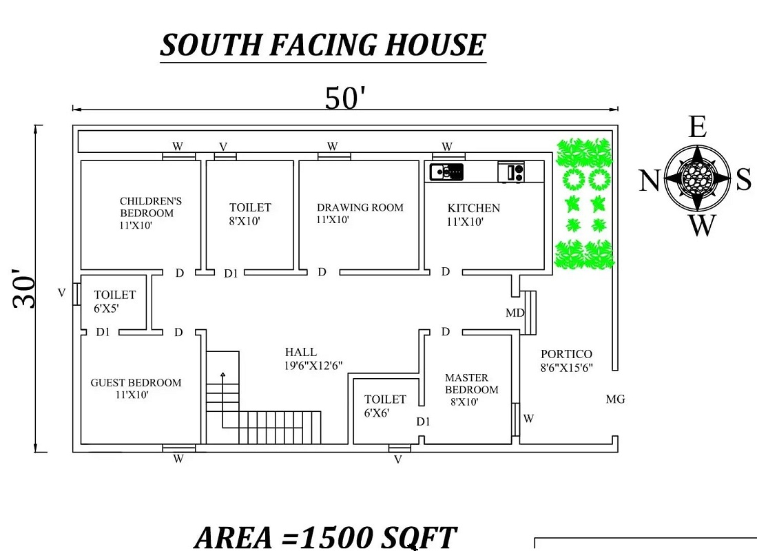1500 Sq Ft House Plan with Parking Space