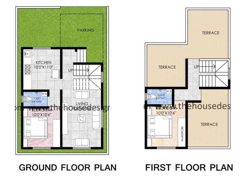 22 X 27 ft South Facing 2 BHK Duplex House Plan