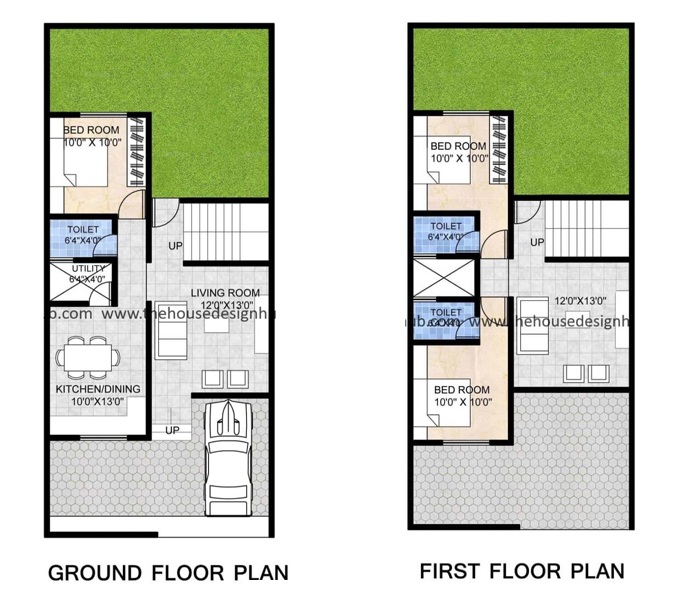 23 X 52 ft Duplex Floor Plan - 3 BHK