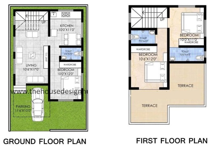 25 X 40 ft 3BHK West Facing Duplex House Plan