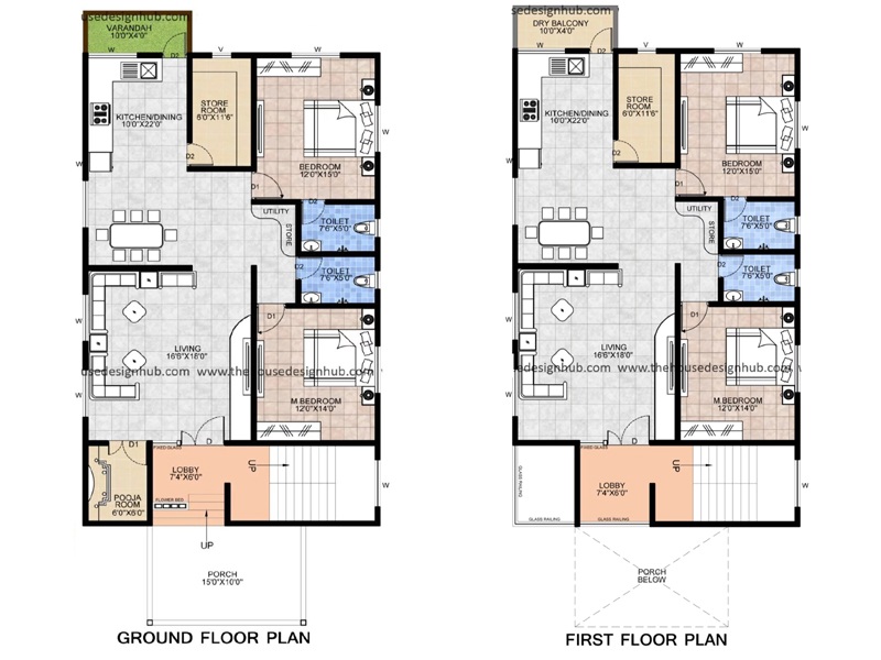 30' X 50' Duplex House Plan - 4 BHK