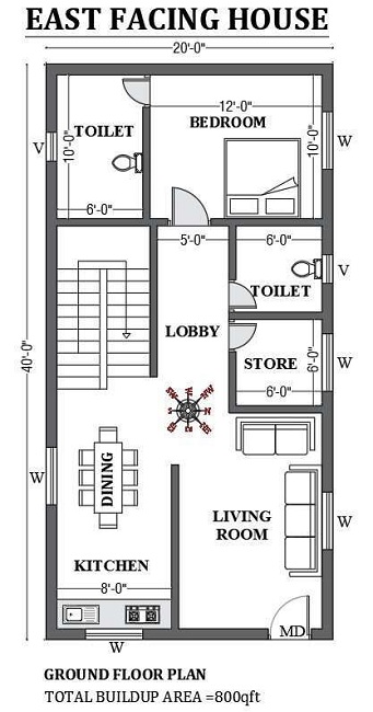 800 Square Feet One BHK House Plan