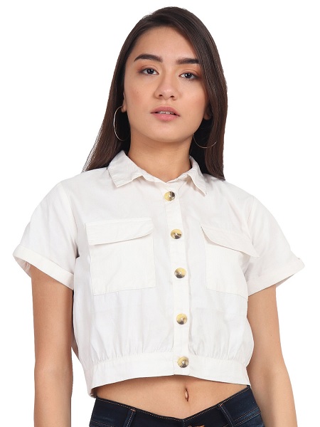 Cropped White Short Sleeve Shirt