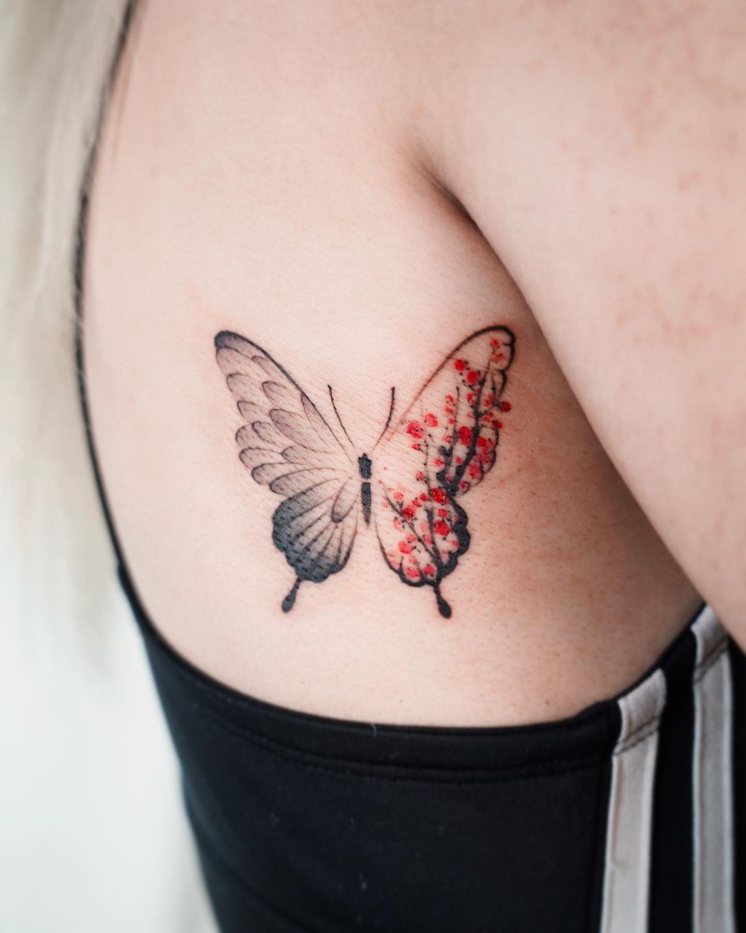 Half Color Butterfly Back Tattoo