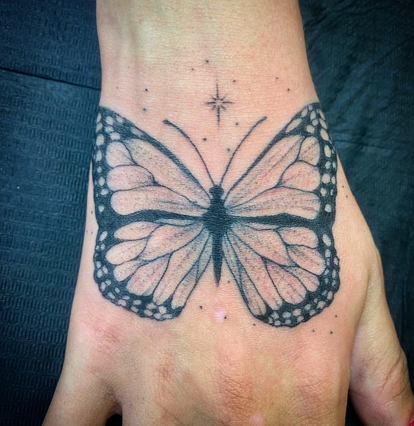 Monarch Butterfly Hand Tattoo