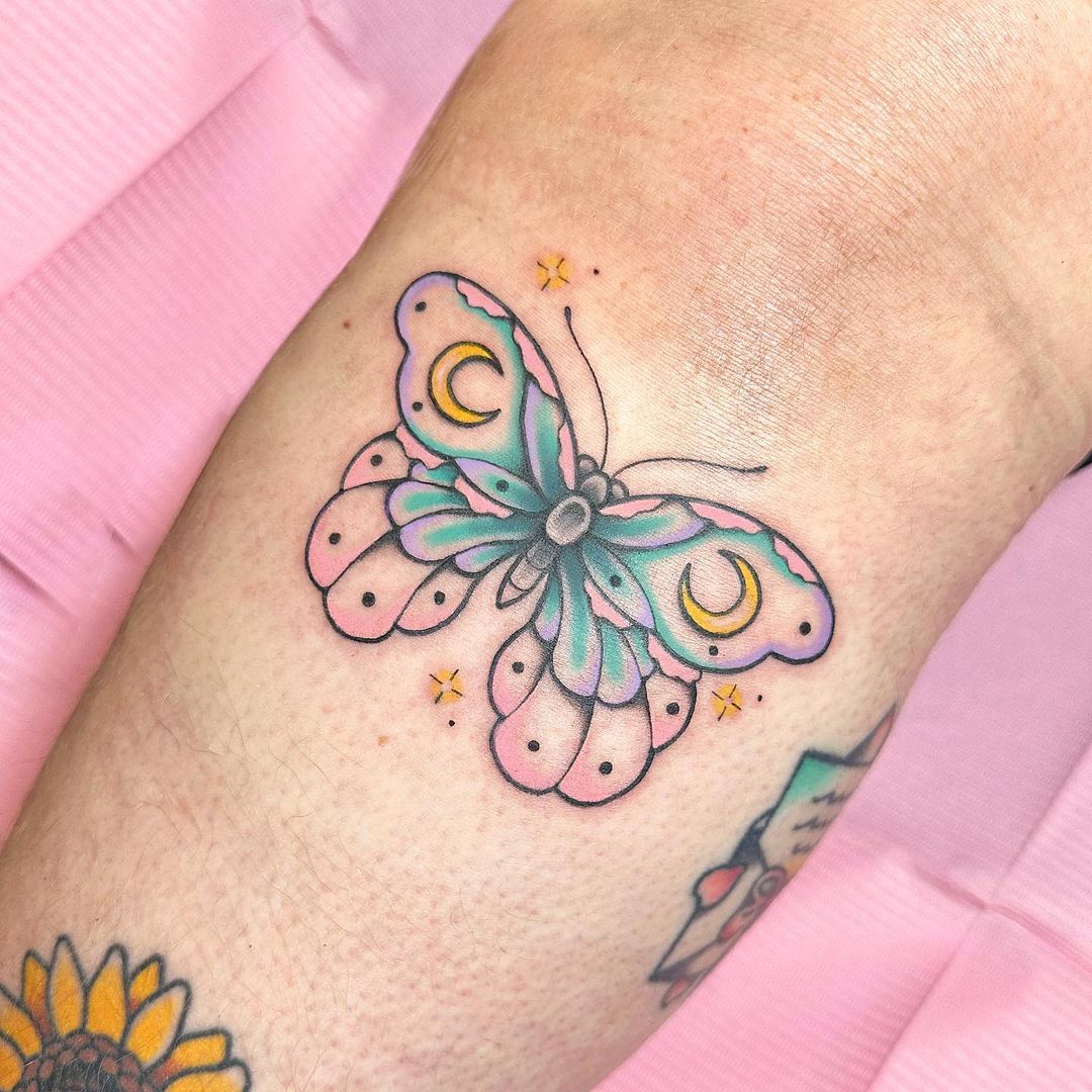 Pretty Pastel Butterfly Tattoo On Forearm