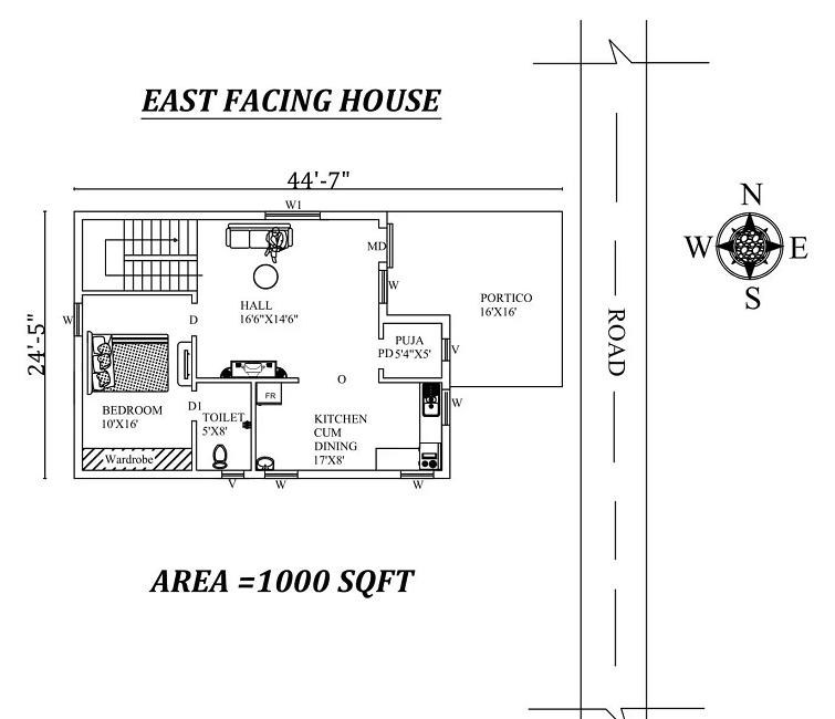 Single BHK 1000 Square Feet House Plan