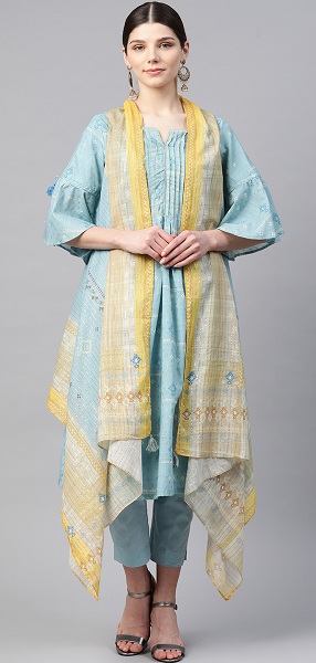 A Line Kurti With Bell Sleeves And Shrug