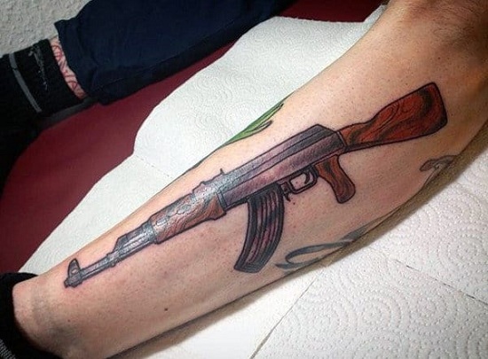 Ak 47 Tattoo In Black And Brown