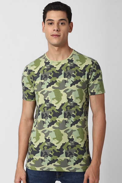 Camouflage V Neck T Shirt