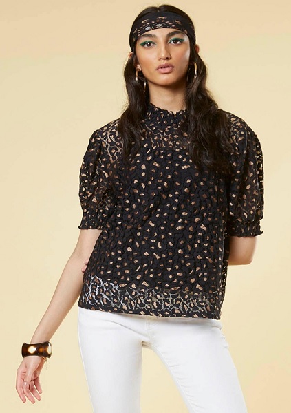 Designer Lace Puff Sleeve Top