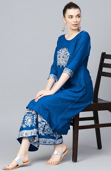 Embroidered A Line Kurti With Palazzo