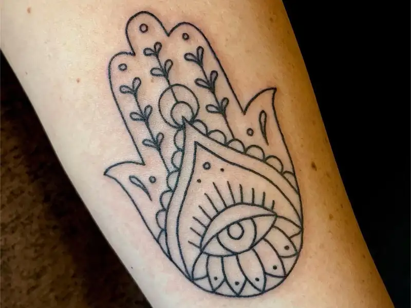 5. Girly Hamsa Hand Tattoo with Flowers - wide 7