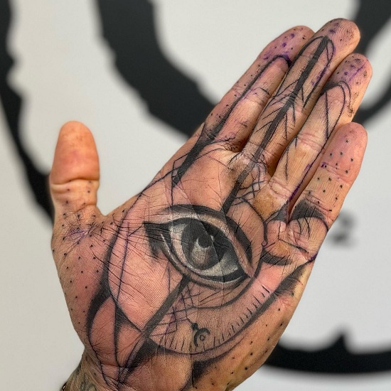 Hamsa Evil Eye Tattoo On The Palm