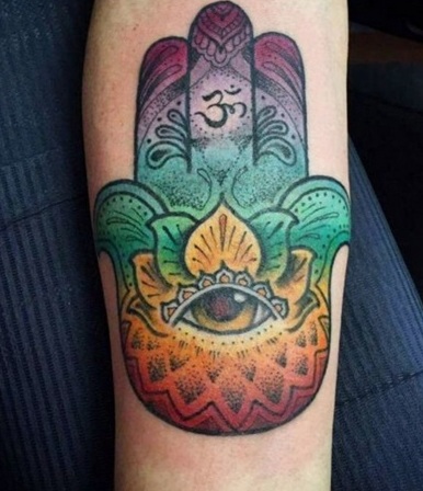 Hamsa Eye Tattoo With Watercolours