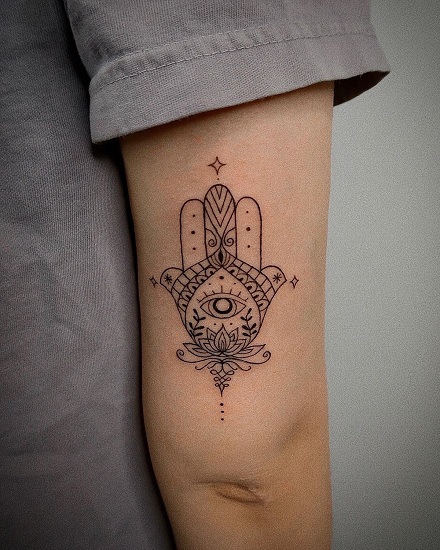 Hamsa Tattoo With Lotus Flower
