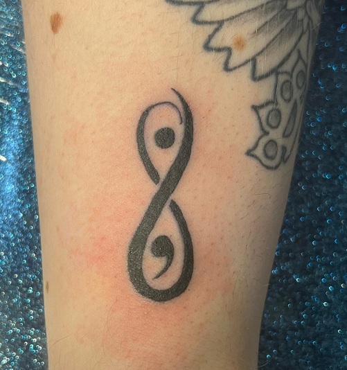 INFINITY HEART WITH SEMICOLON THANK YOU infinity heart infinityheart semicolon tattoo fineline Wicky Nicky wickynicky on Instagram