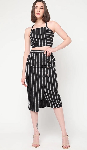 Knee Length Striped Skirt With Top