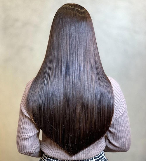 Long Straight Hairstyle with V-Cut Edges