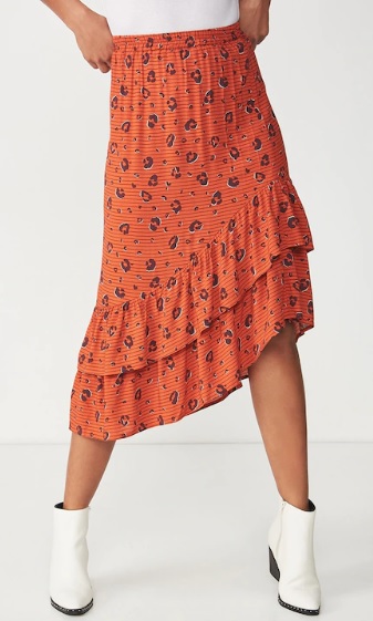 Orange And Brown Leopard Ruffle Skirt