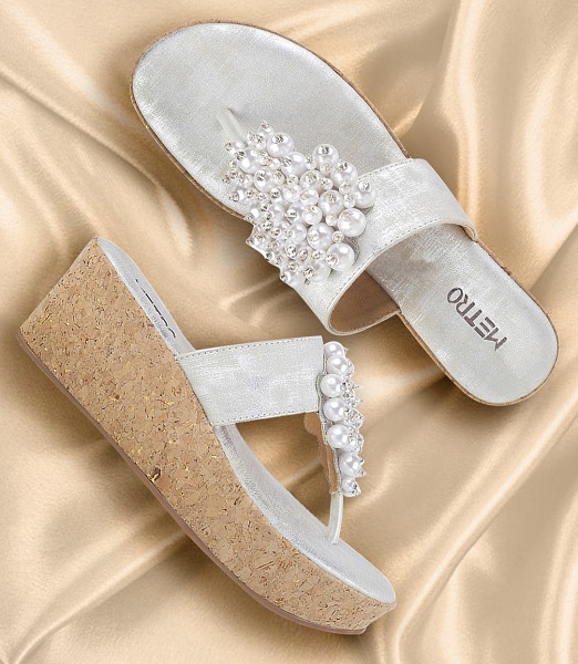 Pearl Wedge Sandals For Party