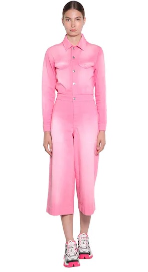 Pink Denim Long Sleeve Jumpsuit