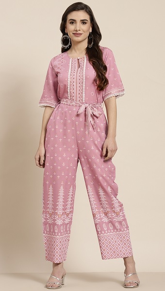 Pink Sequin Jumpsuit For Party