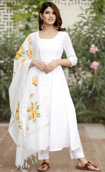 Plain White Anarkali Salwar Suit
