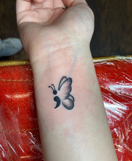 My concept of the semi colon tattoo along with the butterfly project   tattoo s  Butterfly wrist tattoo Butterfly tattoos for women Wrist  tattoos for women