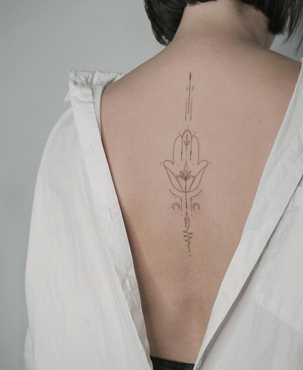 Simple Hamsa Tattoo On The Back