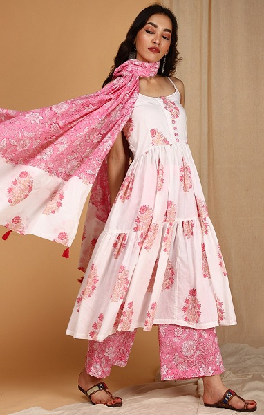 Indian Pakistani Salwar Kurti Outfit Petite Large Floral I13 