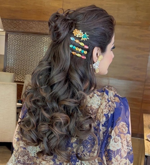 Half Bun Ethnic Cocktail Party Hairstyle