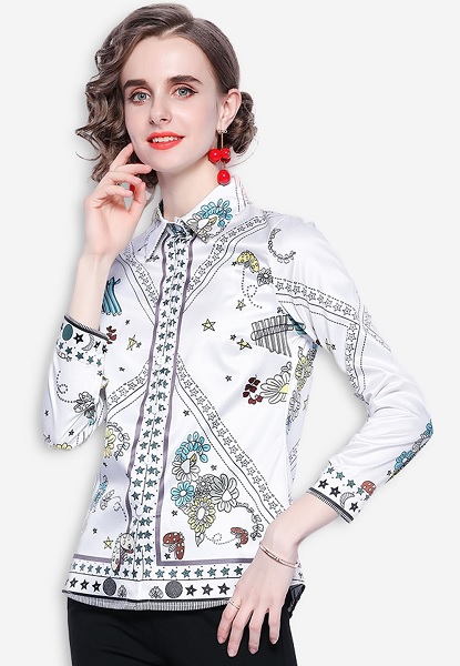 Designer White Floral Print Shirt