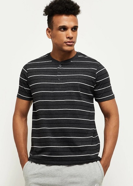 Grey Striped T Shirt With Short Sleeves