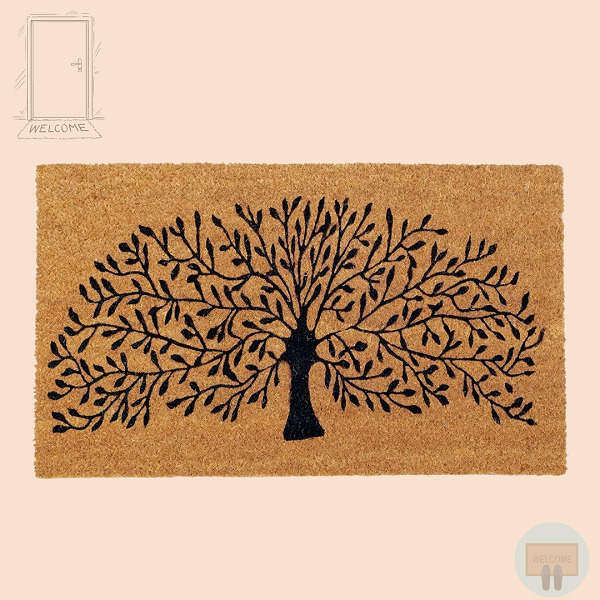 Onlymat Natural Coco Coir Black and Beige Tree Design Anti-Slip with PVC Back Doormat